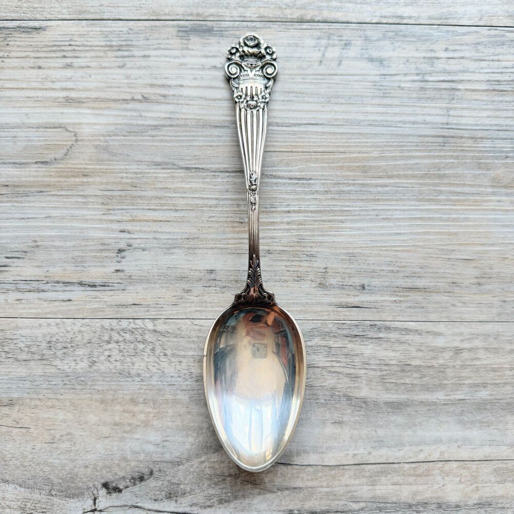 Vintage Georgian Towel Silverplate Serving Spoon Ornate Tablespoon Floral EPCA